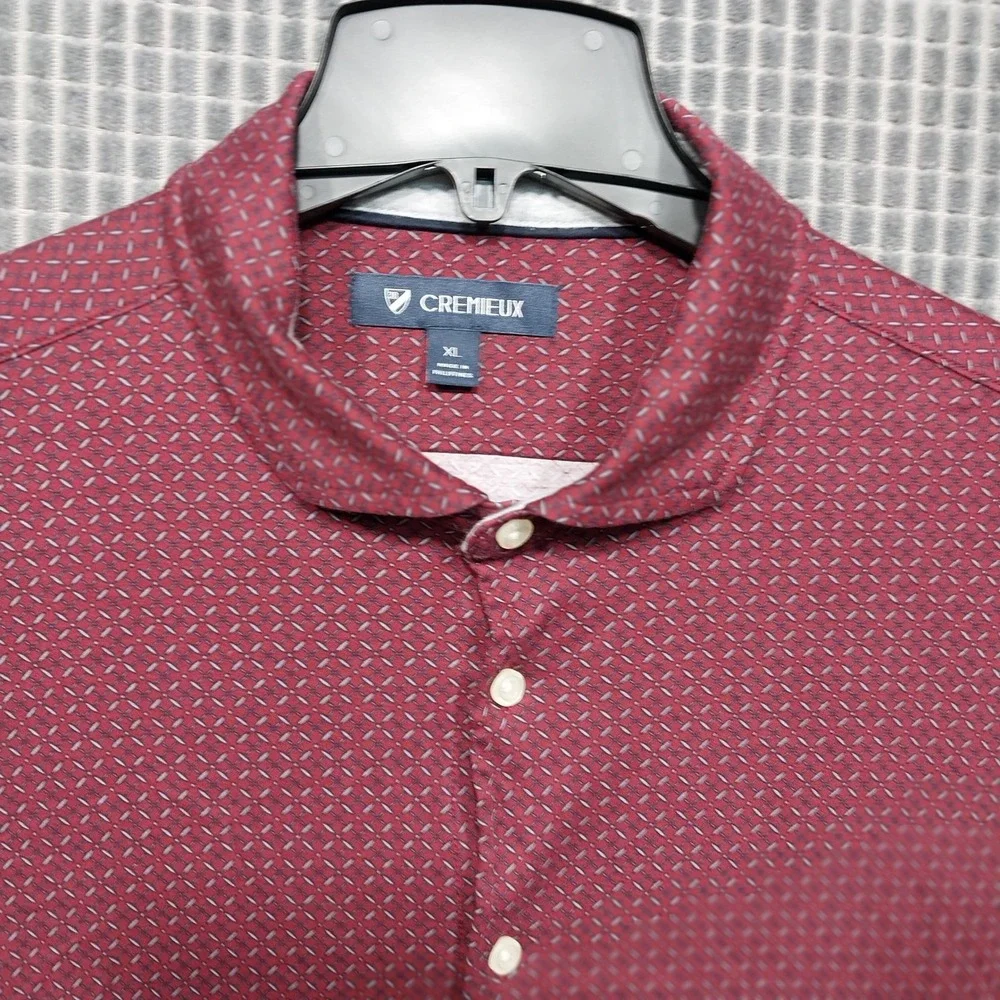 Cremieux Mens Button Down Shirt Geometric Pattern XL Burgundy RED 100% Cotton